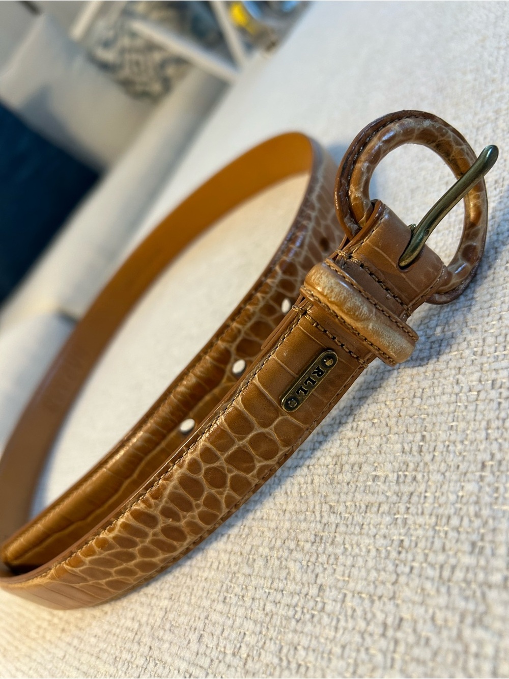 Ralph Lauren Tan Croc-Embossed Leather Belt.  Never worn.